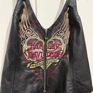 New Harley-Davidson Black Leather embroidered halter top. Sexy.